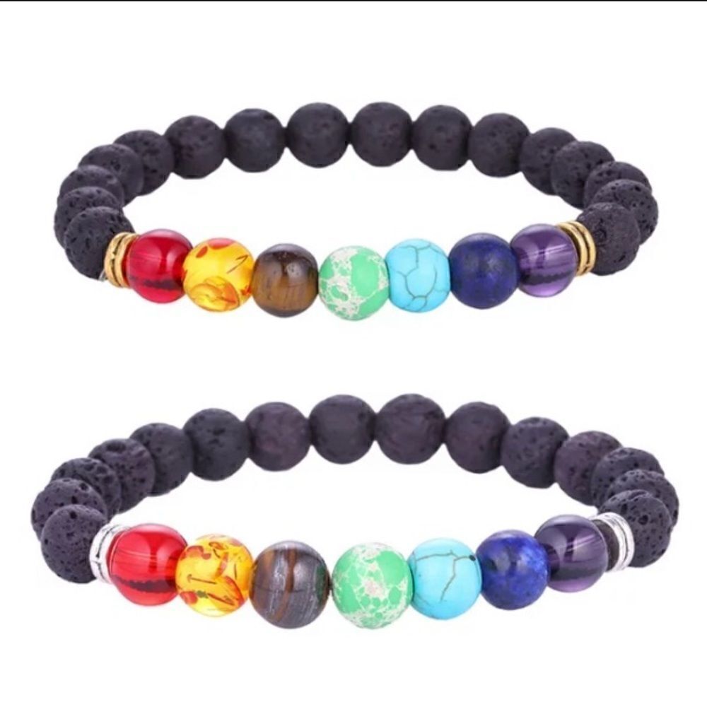 (3) Essential Oil Diffuser Chakra Lava Rock Bracelets - Picture 3 of 8